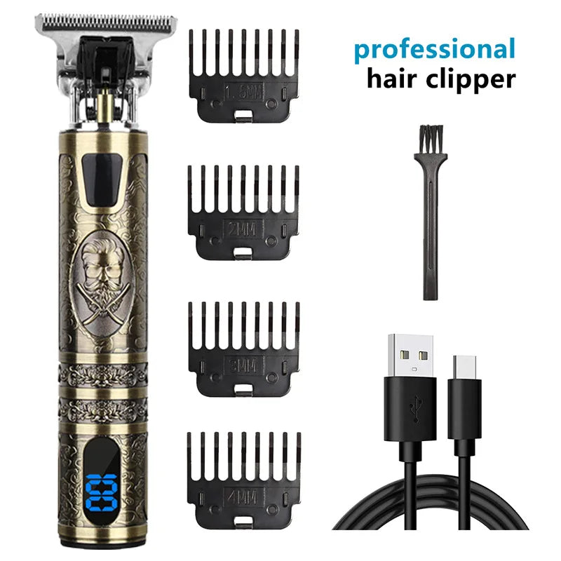 Professional Men's Electric Hair Clipper with LCD Display, USB Rechargeable for Faded Haircuts, Barber-Grade Trimmer