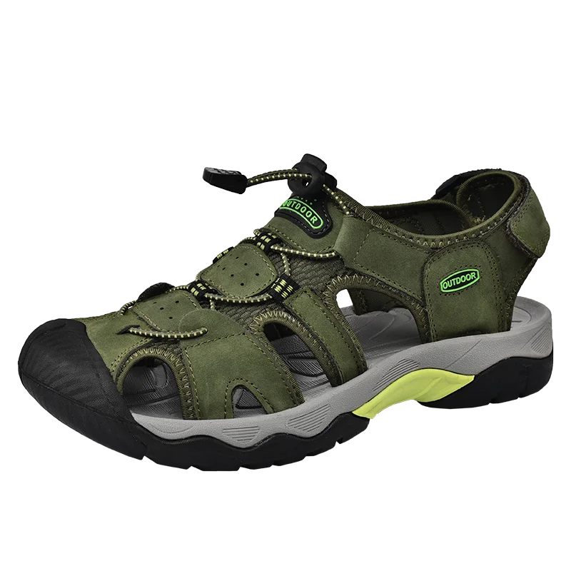 2024 Men Genuine Leather Shoes Men's Sandals Durable Handmade Stitching Close Toe Non Slip Footwear for Indoor Outdoor Beach