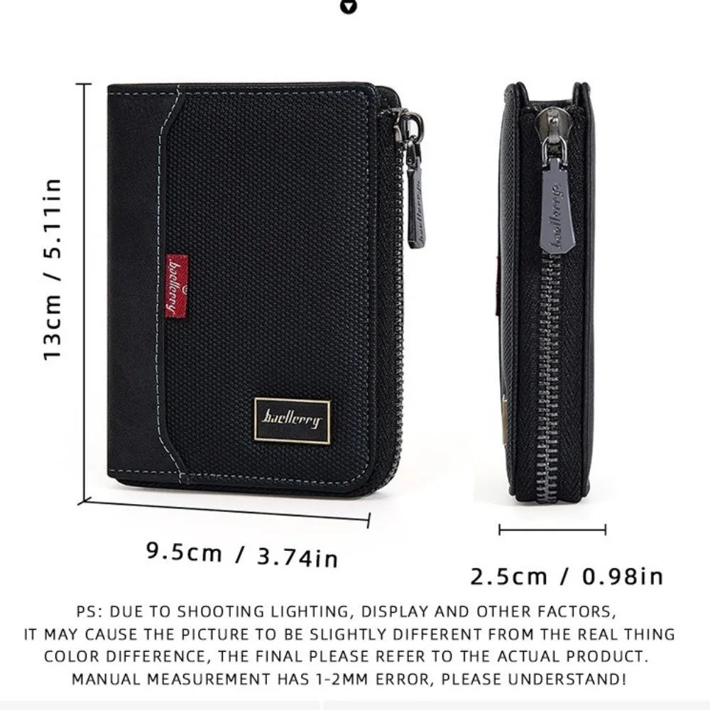 Fashion PU Leather Men's Wallet Multi-functional Zipper Closure Business Wallet Large Capacity Square Short Card Bag Male