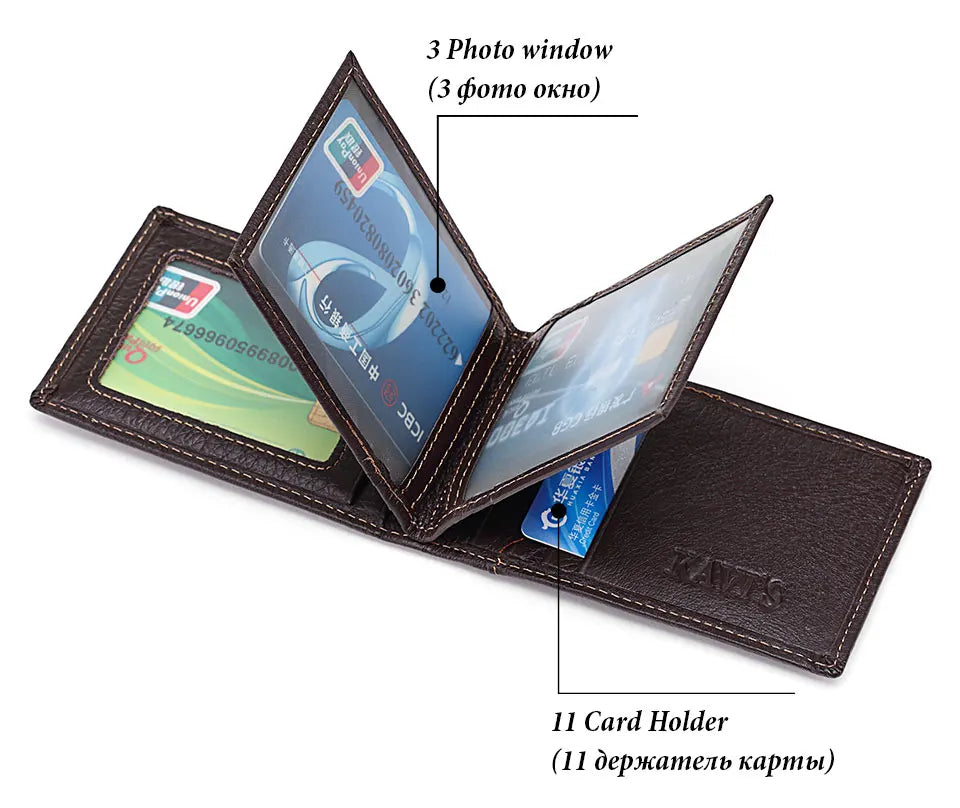 Genuine Leather Portable Slim Wallet for Men Mini Credit Card Holder Thin Small Card Organizer Purse Driver's License Money Bag