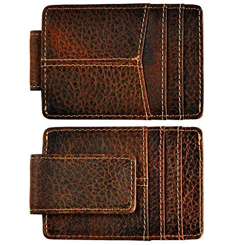 Leather Magnetic Money Clip Men Father's Day Gift Wallet Card Photo Holder Design Handy Front Pocket Wallet Mini Purse Male 1017