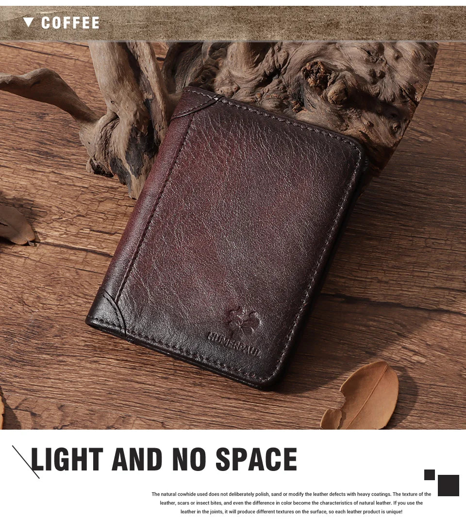 HUMERPAUL Slim Soft Real Leather Wallet for Men RFID Blocking Bifold Multi-card Card Holder ID Purse Male Thin Front Pocket