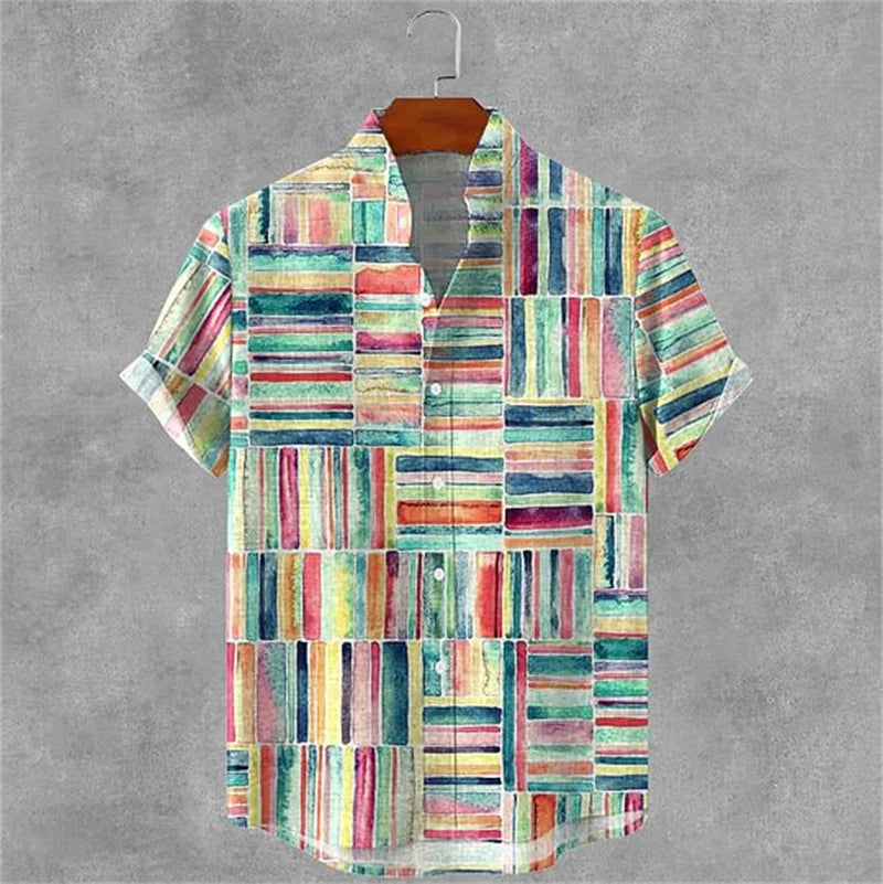 New retro and stylish linen short sleeved shirt, men's samurai armor, plum blossom printed casual top