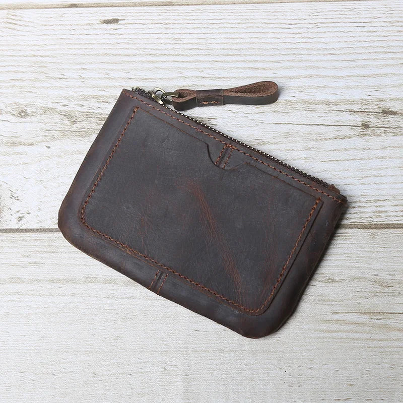 Hand-Made Leather Mini Wallet Man Retro First-Layer Cow Pickup Bag Change Purse Crazy Horse Leather Simple Driver's License Bag
