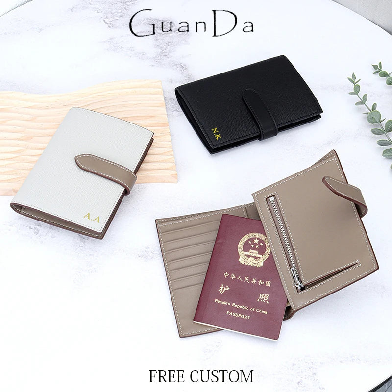 Luxury Design Genuine Leather Wallet For Woman Custom Initials Fashion Folding Passport Holder Business Card Holder Coin Purse