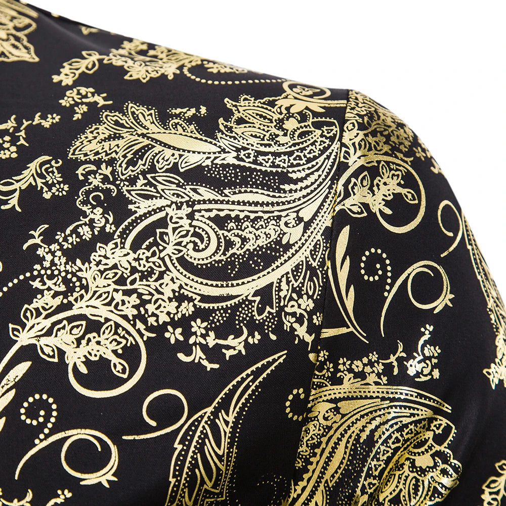 Men's Shirt Flower Printing Leisure Style Men's Long-Sleeved Top Stage Performance Wedding Dinner Party Holiday Gift Men's Shirt