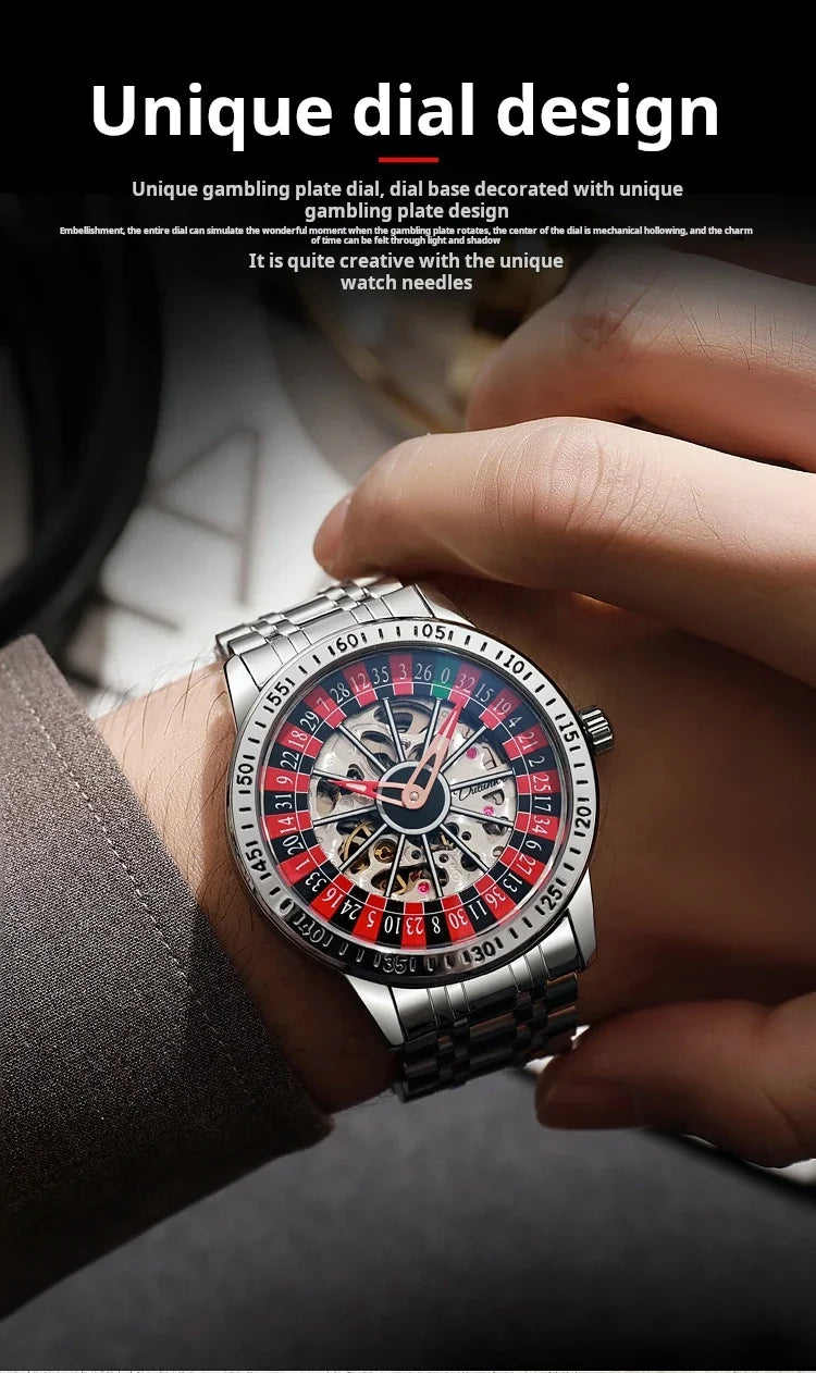 Men Mechanical Watch Automatic Luxury Gambling Rotating Plate Dial Wristwatch Man Casual Waterproof Luminous Clock Reloj Hombre