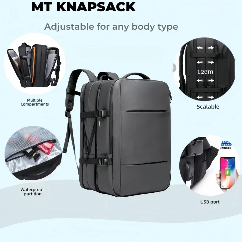 Men's travel backpack waterproof business school expandable laptop bag large capacity USB port stylish casual backpack forTravel