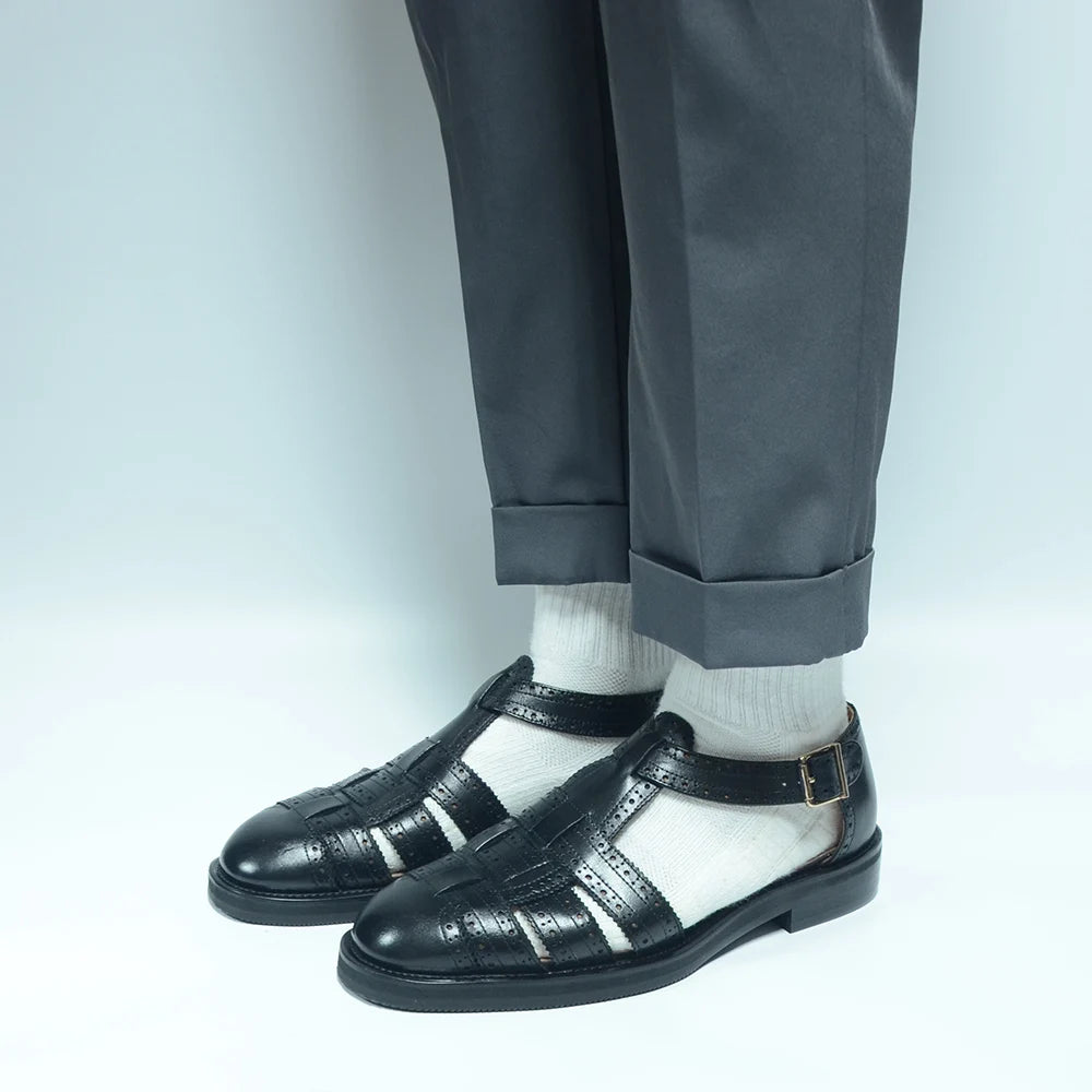 Luxury Designer Men's Summer Sandals Genuine Leather Brogue Carving Man Shoes Formal Events Social Buckle Strap Men Slippers