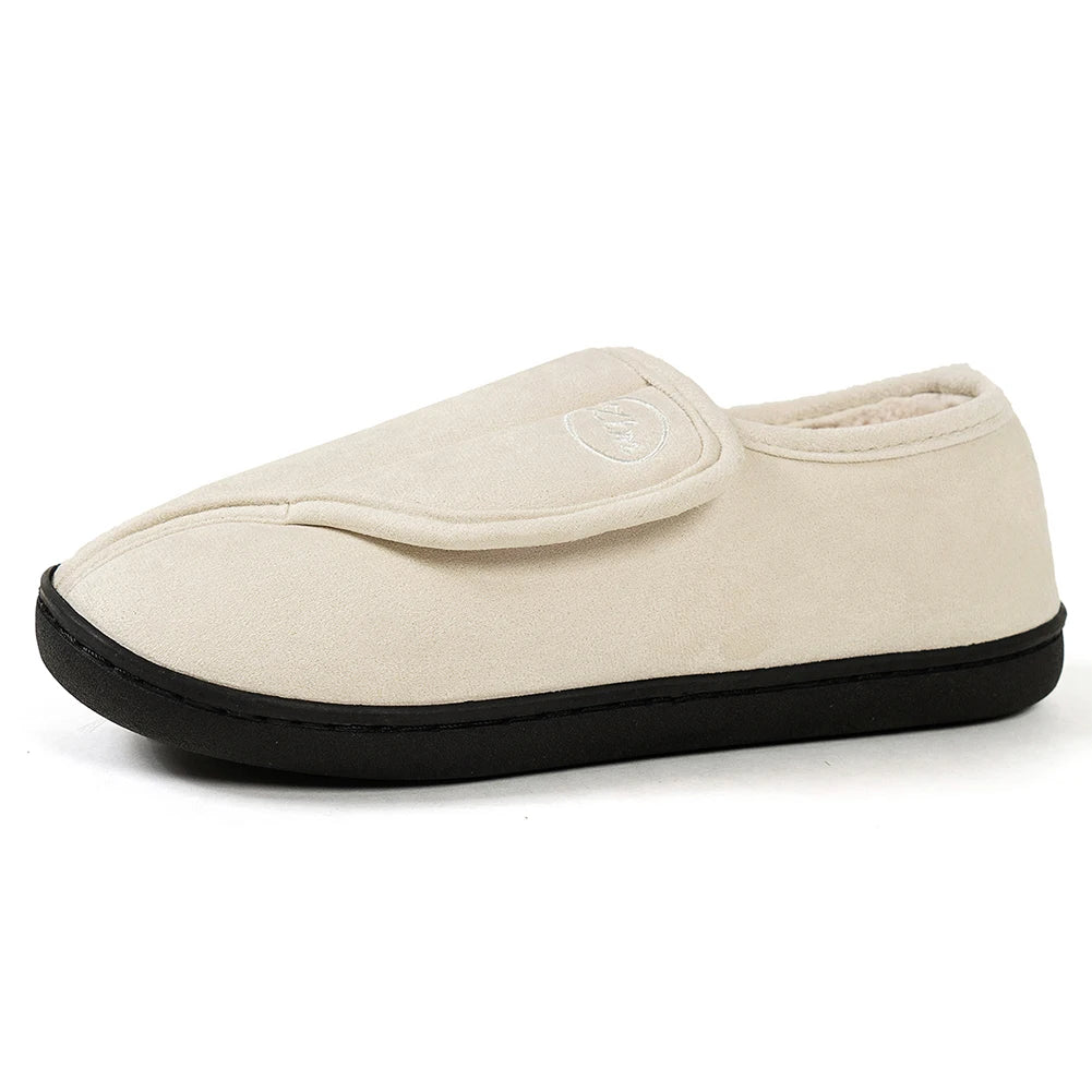 Slippers for Men Suede Leather Non-Slip Slip-on Shoes Comfy Warm Plush Walking Shoes Indoor/Outdoor for Diabetic Swollen Feet