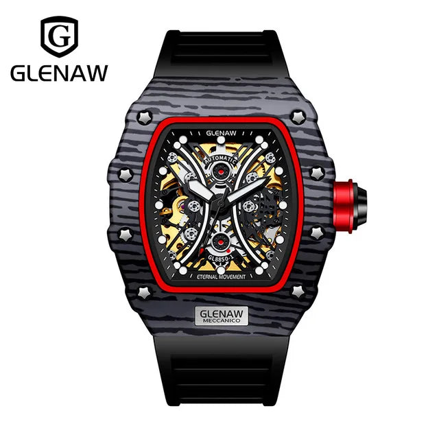 GLENAW Brand Automatic Mechanical Watch Men Casual Sport Rubber Strap Wristwatch Luminous Waterproof Mechanical Watches Relogio