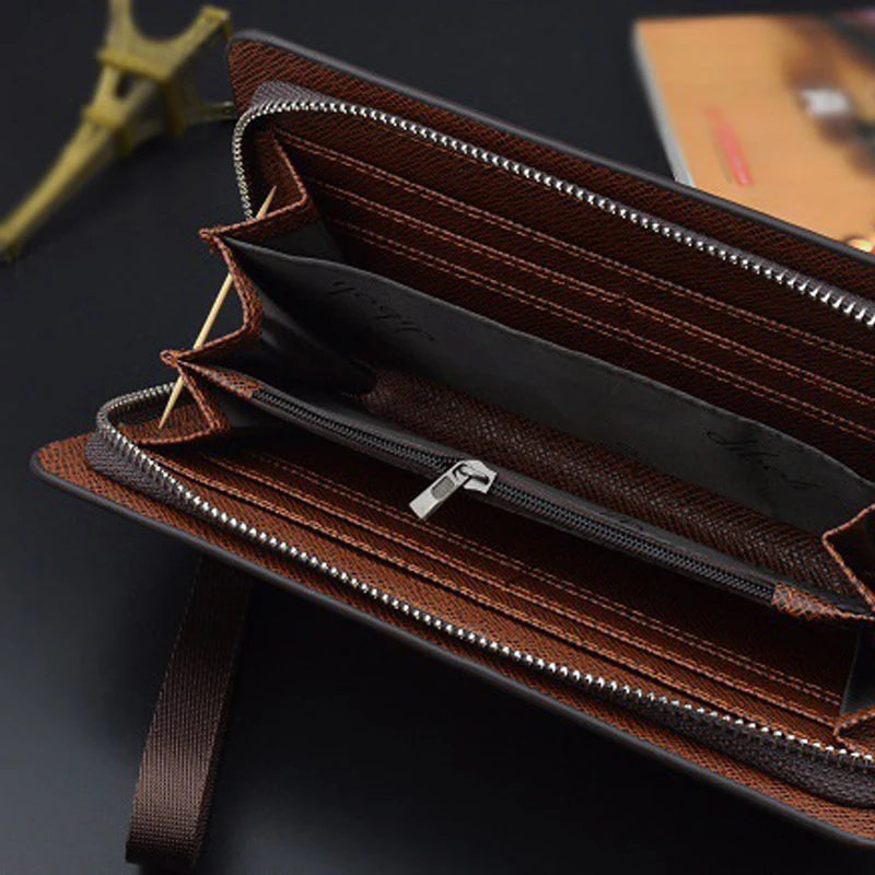 Men's Leather Long Wallet - Business Clutch with Phone Slot & Card Holder, Large Capacity Gift for Dad/Husband/Boyfriend