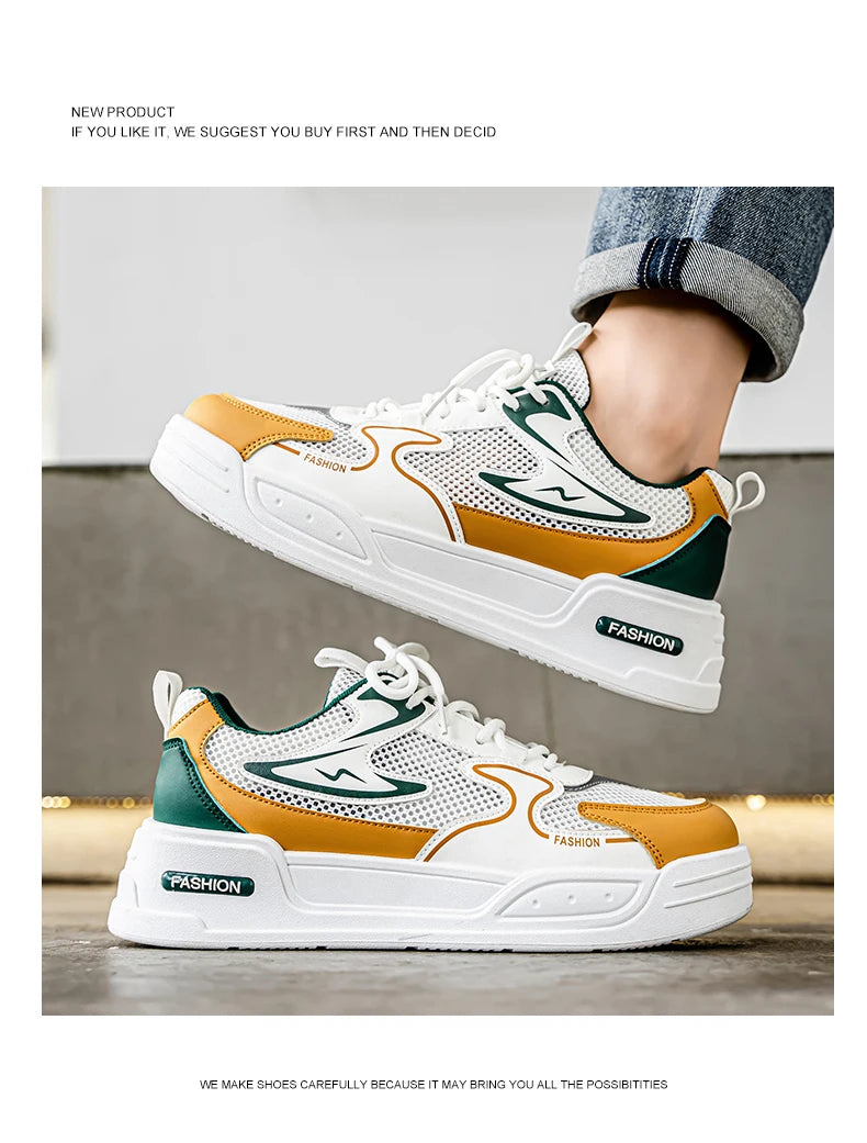 Men's Sneakers for Spring and Summer Are Breathable Fashionable Low-top Round-toe Lace-up and Color-blocked Sports Shoes