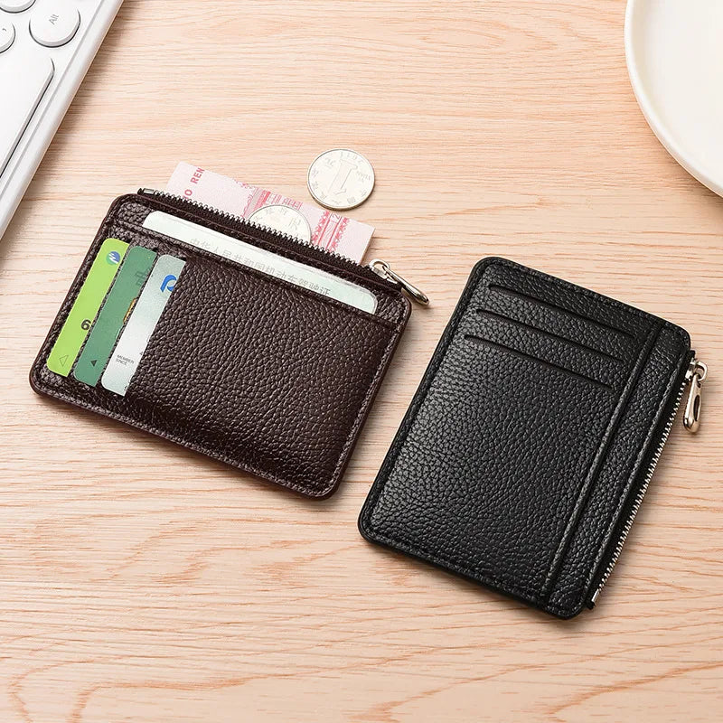 Slim Leather Wallet for Men Multi Slot Card Holder with Coin Pocket Black Brown Business Purse