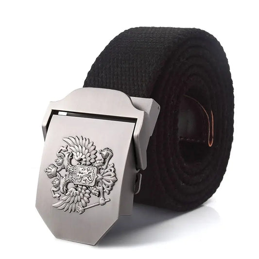 Men Canvas Belt Russia Metal Buckle Belts for Men Jeans Waistband Army Military Tactical Belts Outdoor Soldier Strap Male Black