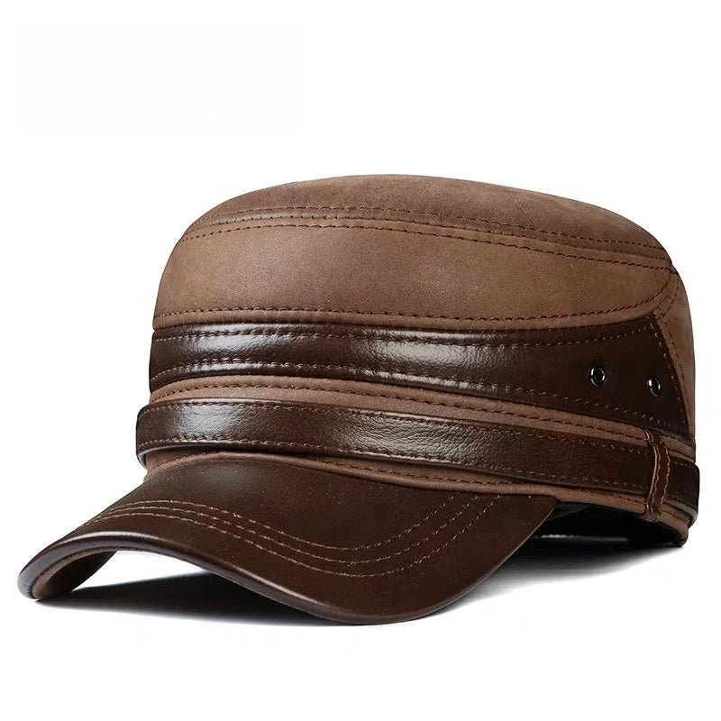 New 2024 Winter Men Genuine Leather Baseball Cap Earmuffs Flat Hat Male Keep Warm Leisure 57-60 cm Adjustable Gorro Cow Skin Cap