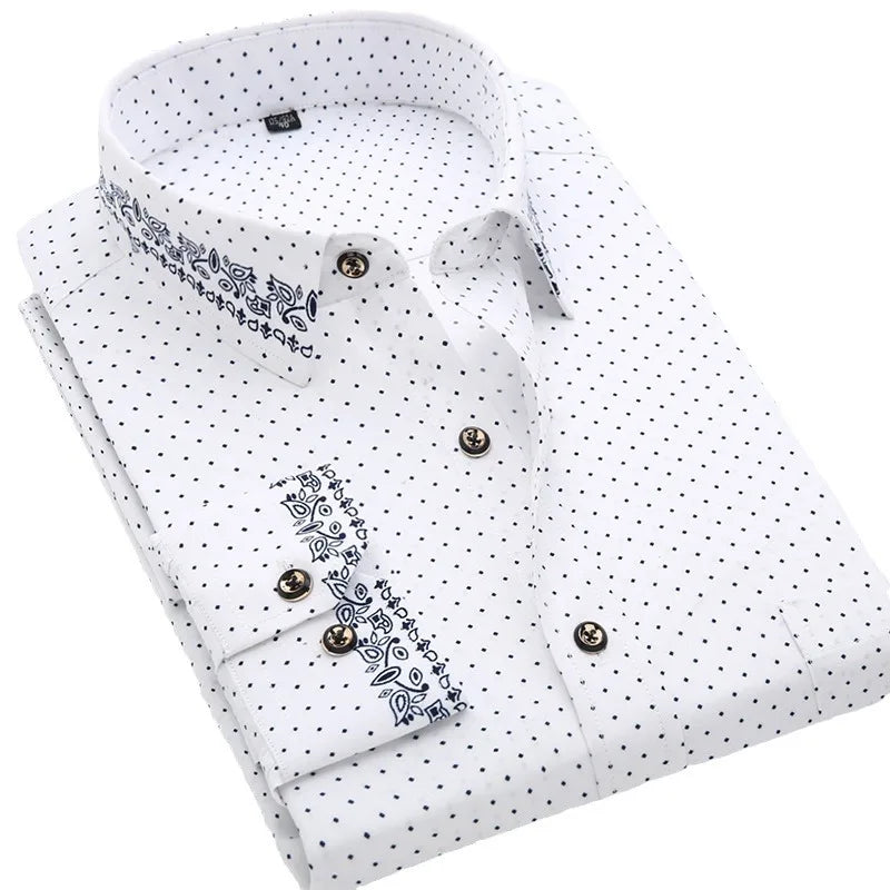 New men's shirt Thin long-sleeved printed spring/summer non-ironing business casual slim slim fashion breathable shirt