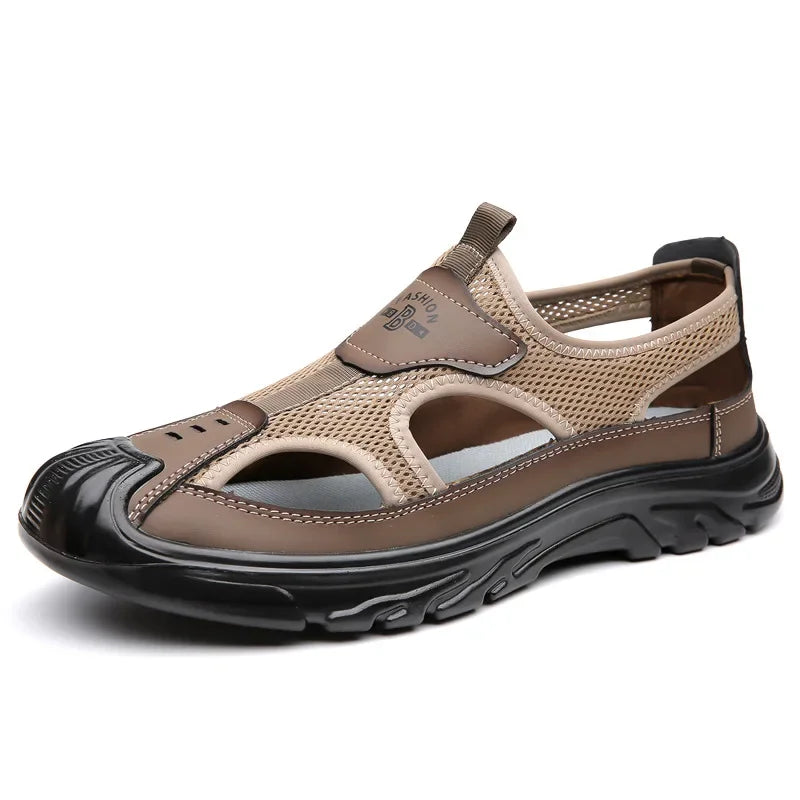 2025 Summer Beach Sandals for Men New Hollow Men's Sandals Outdoor Breathable Mens Bag Head Mesh Casual Shoes Zapatillas Hombre