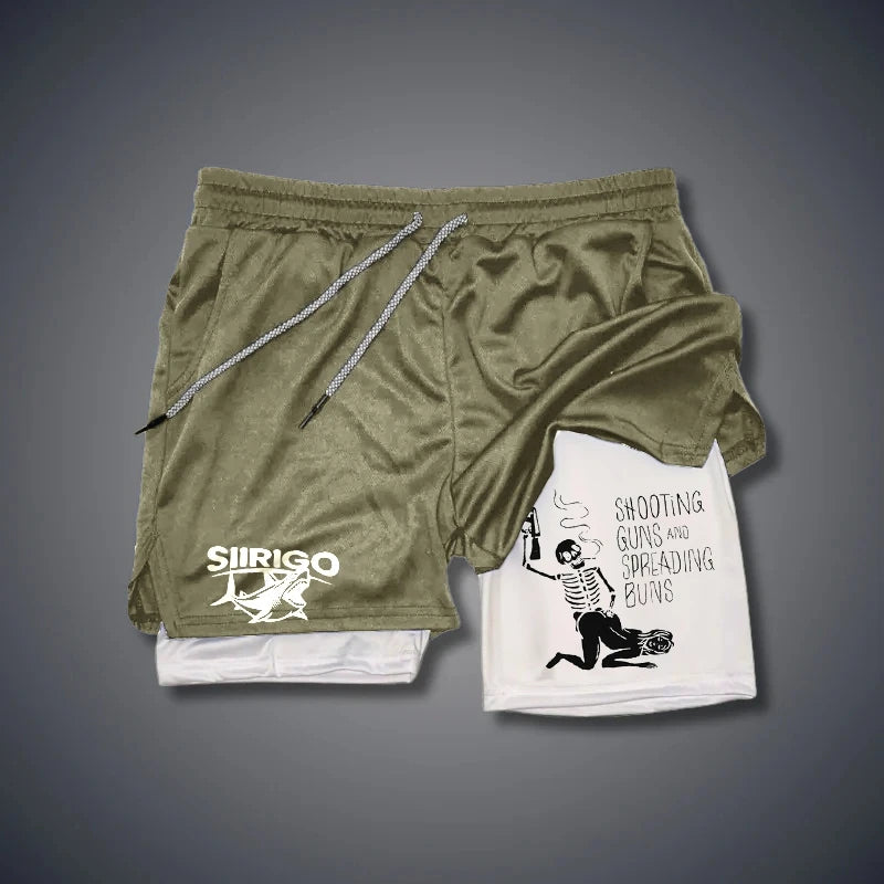 Men's Fitness Shorts Breathable Quick Drying Printed Double-Layer Shorts Summer Sports Casual Training Jogging Shorts XS-3XL