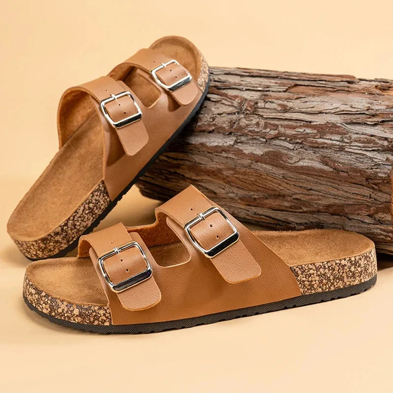 Fashion Classic Unisex Slippers For Men Comfortable Summer Cork Shoes For Men Outdoor Sandals Microfiber