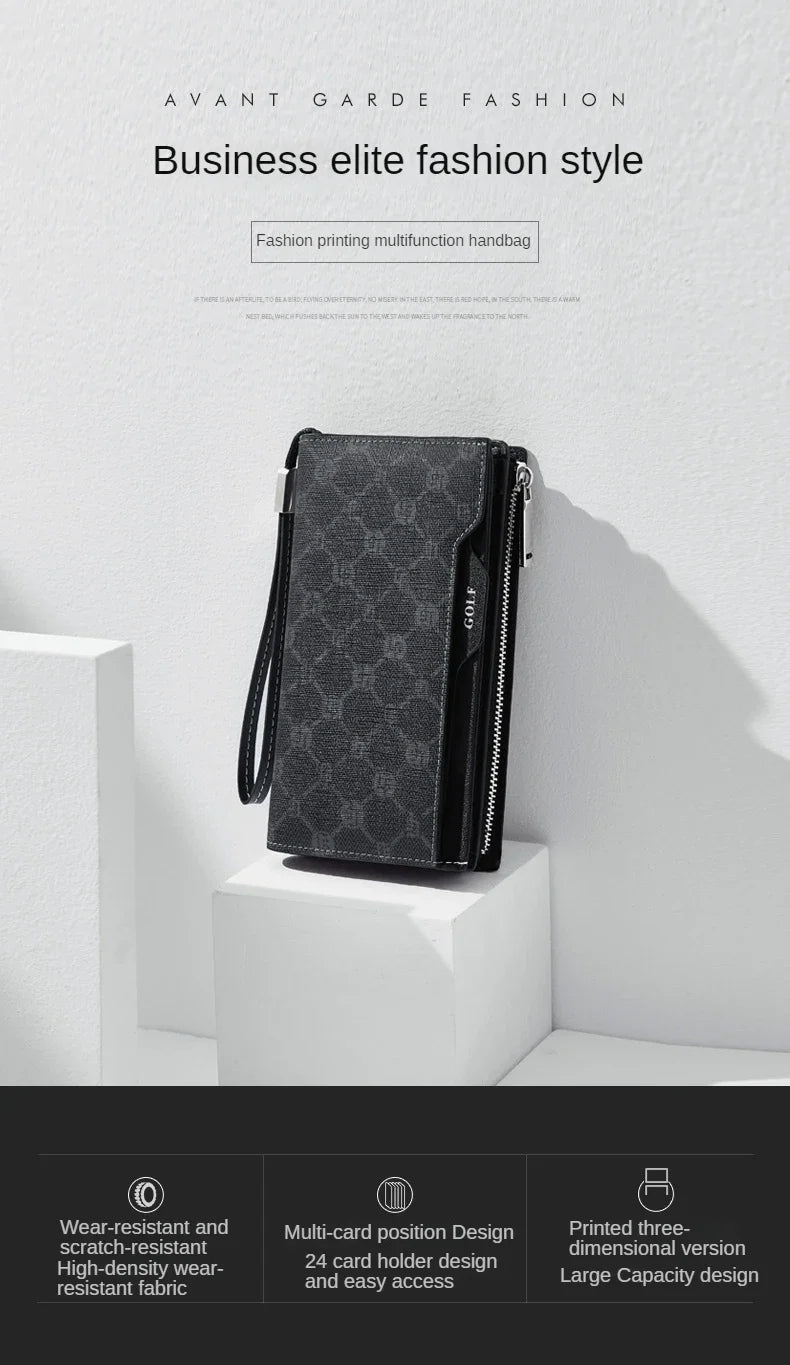 GOLF Long Wallet for Men Leather Male Clutch Bag Purse Wallet Wrist Bag Credit Card Organizer Hand Bags Money Clip Minimalist