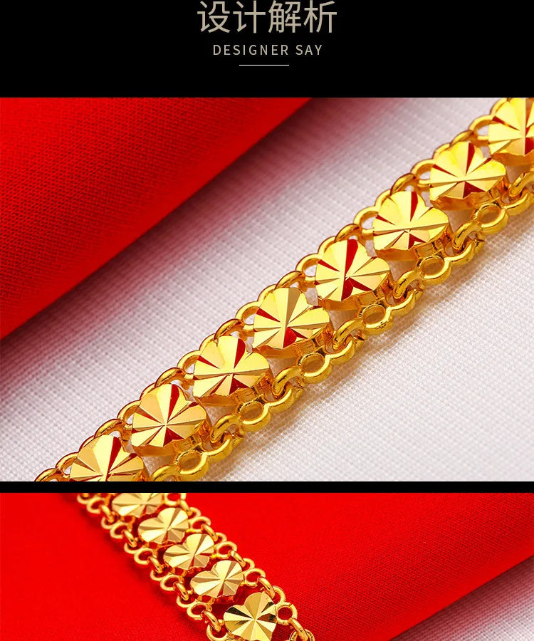EternaGold 24K gold adjustable bracelet  AU999 full gold, wide-face shiny body shape is simple and elegant