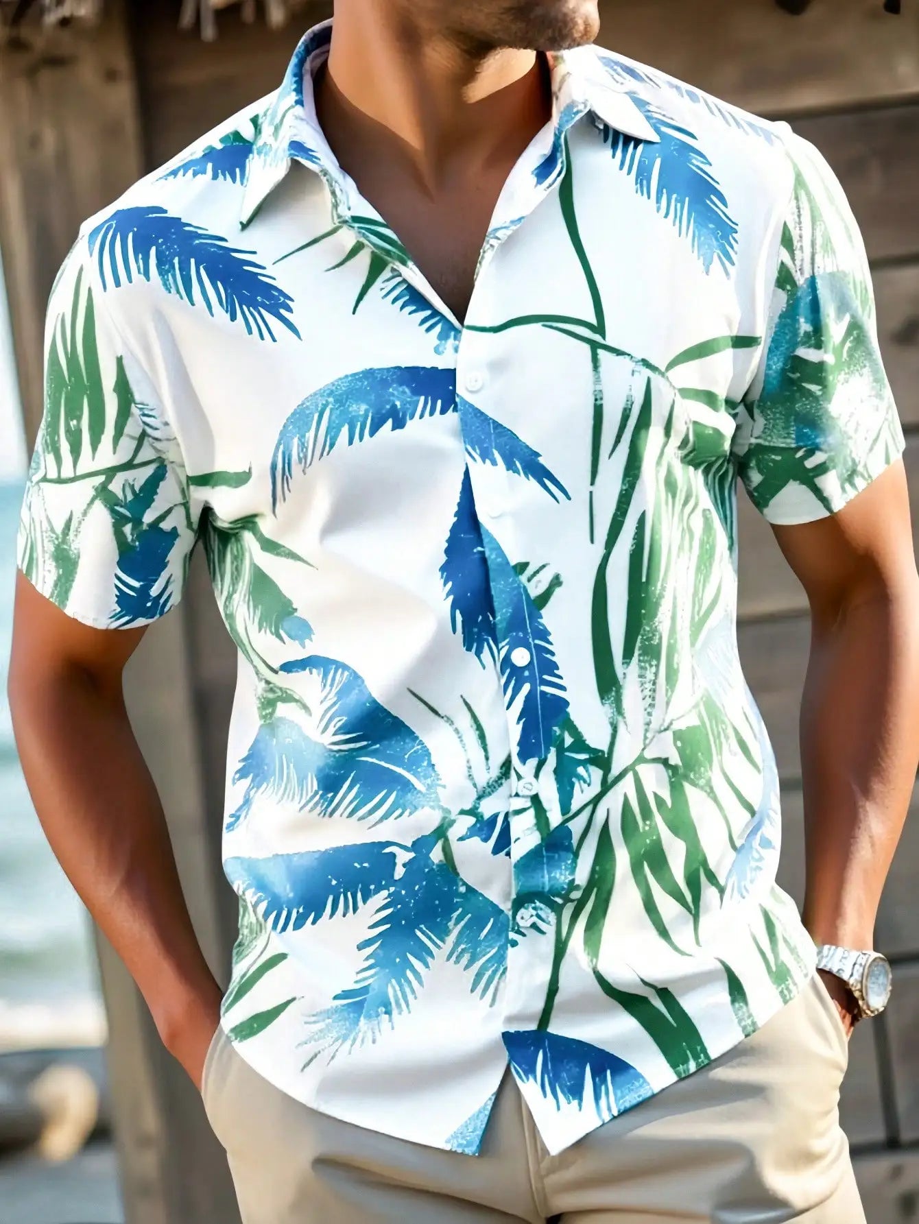 Hawaiian Shirt For Men Vacation Daily Slim Fit Tops Gym Elegant Flower Pattern Leaves Social Casual Fashion Camisa Y2k Clothing