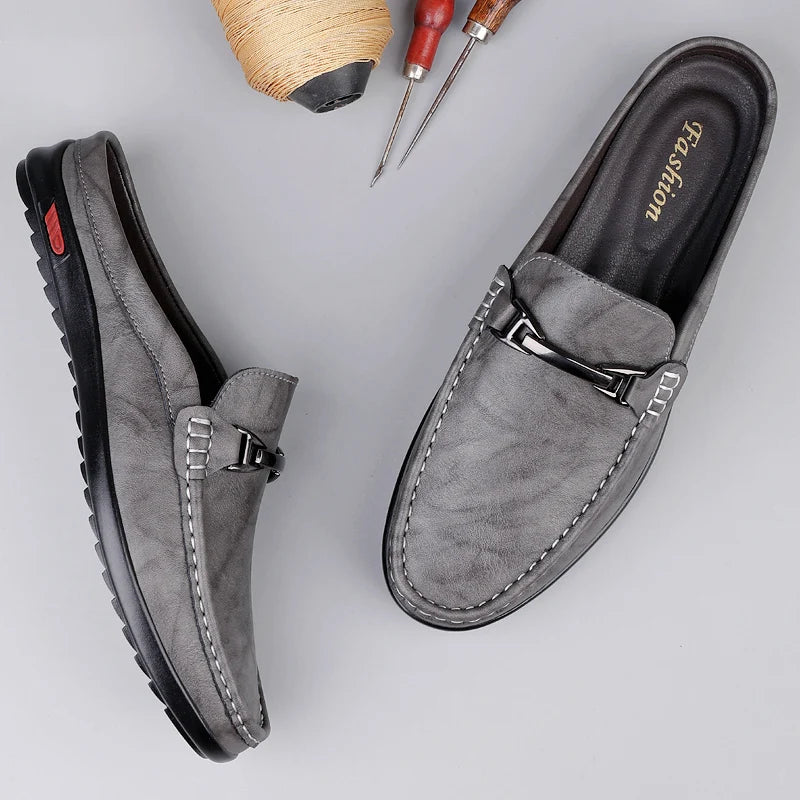 Men Casual Summer Shoes Hollow Out Men's Driving Shoes High Quality Male Business Shoes Half Slippers Genuine Leather Loafers