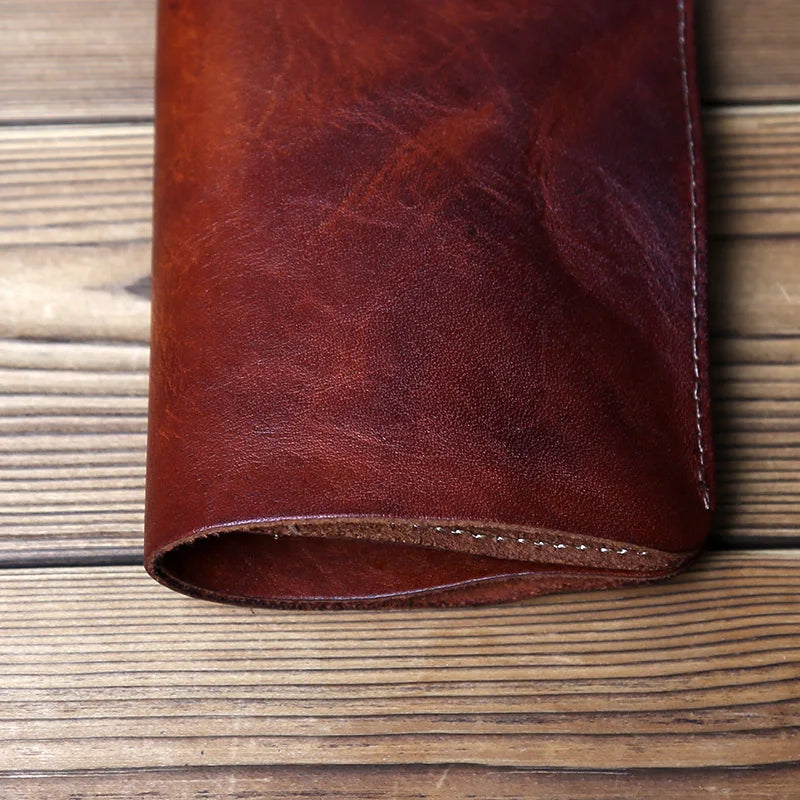 Retro Handmade Leather Wallet for Ladies Top Layer Cowhide Men's Short Wallet Wiping Color Buckle Bag Vertical Credit Card Bag