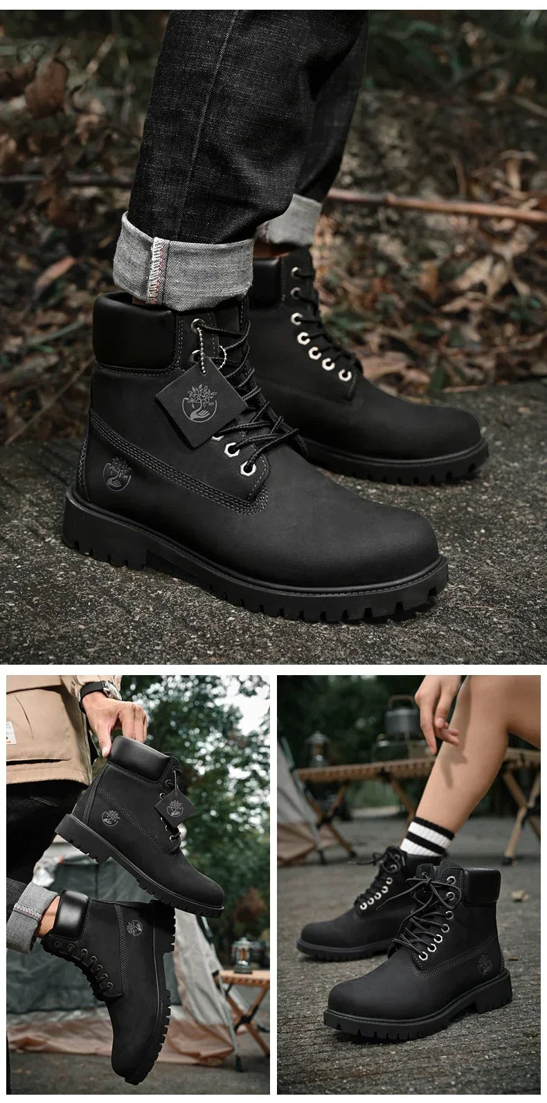 Men Boots High Top Boots Men's Leather Shoes Winter Fashion Plush Warm Shoes Outdoor Sneakers Lace Up Non-Slip Ankle Boots Male