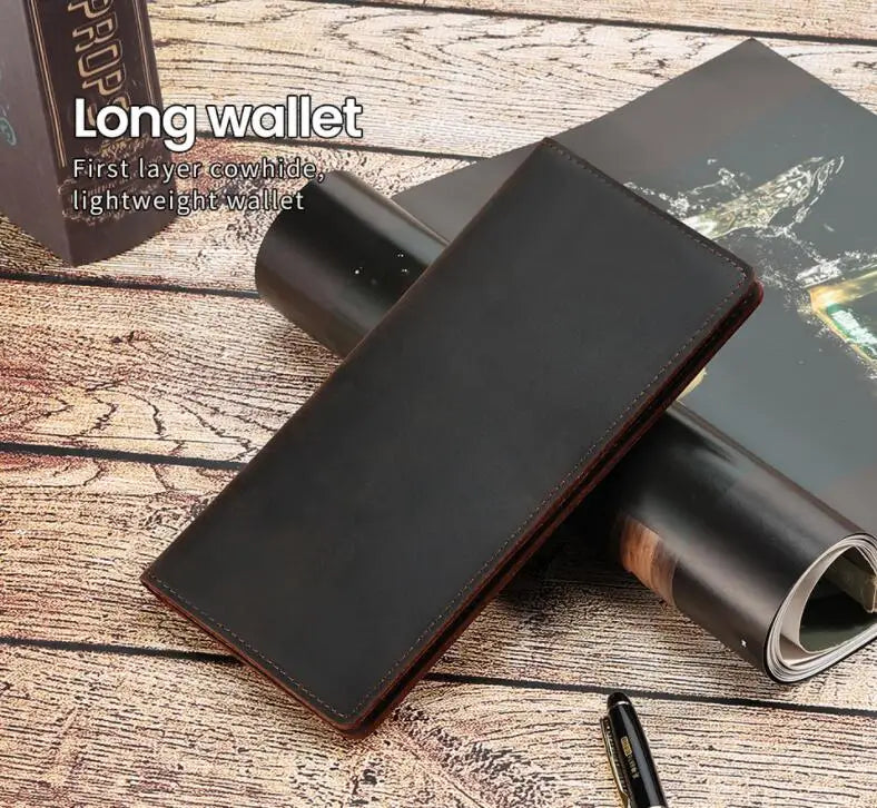 Man 100% Real Cow Leather Wallet Long Billfold Credit Card Holder Purse for Men Outfits Birthday Gift