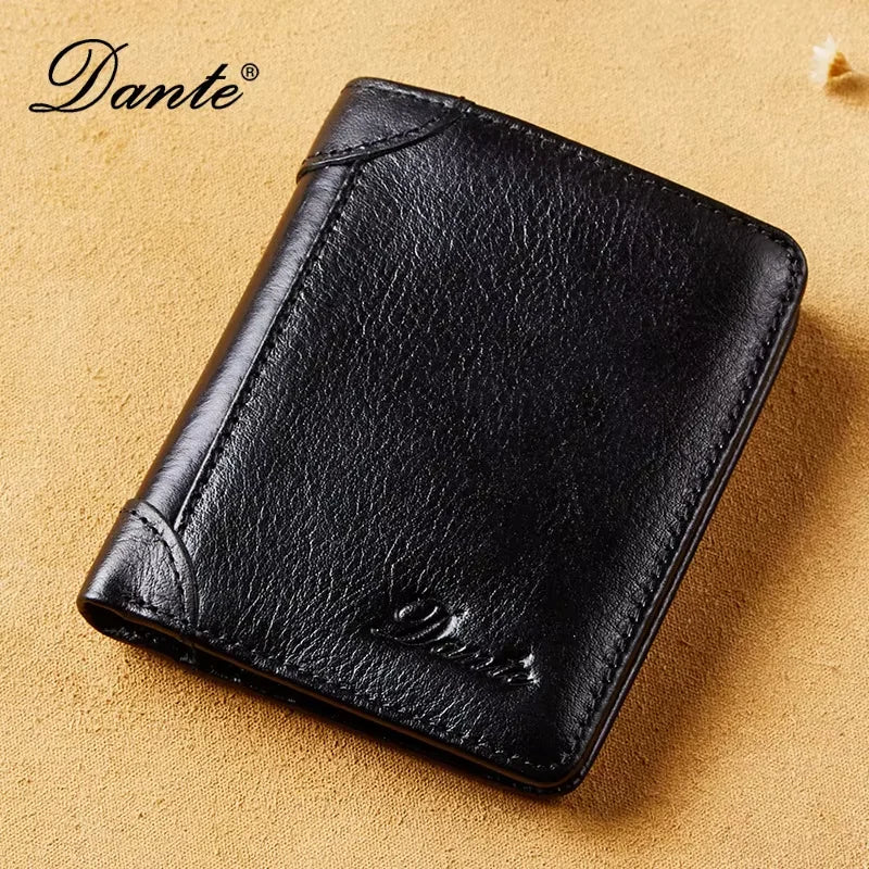 Dante Men's Leather Wallet RFID Anti-theft Brush Head Layer Cowhide Retro Casual Vertical Multi-Function Money Bag Money Clips