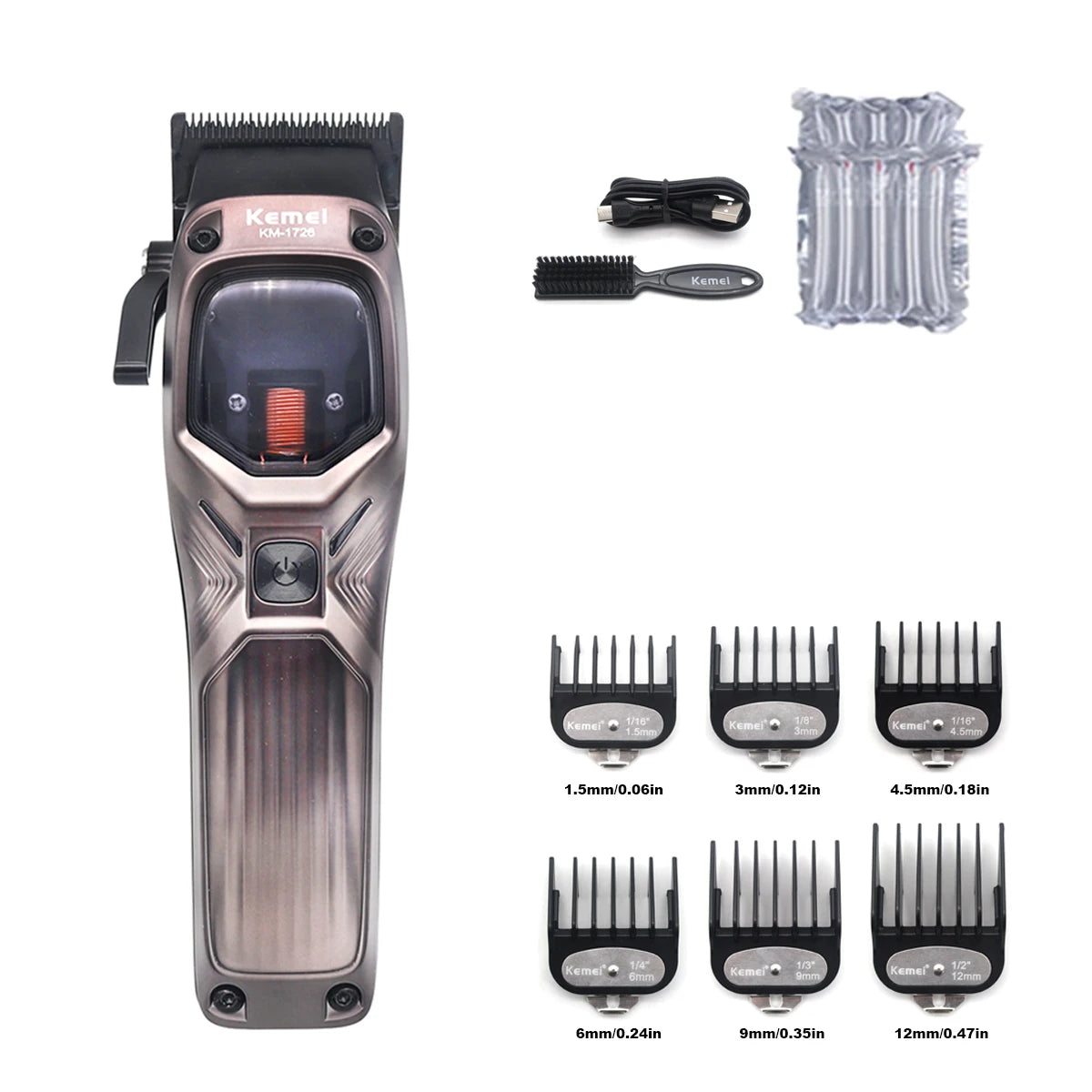 KEMEI KM-1726 Hair Clippers Men Professional with DLC Blade 10000RPM Magnetic Vector Motor Professional Hair Cutting Machine