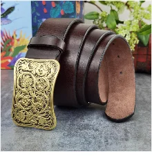 Brass Cowboy Belt Buckle Luxury Men Leather Belt Ceinture Homme Yellow Belts For Men Wide Male Strap Jeans Waist MBT0537