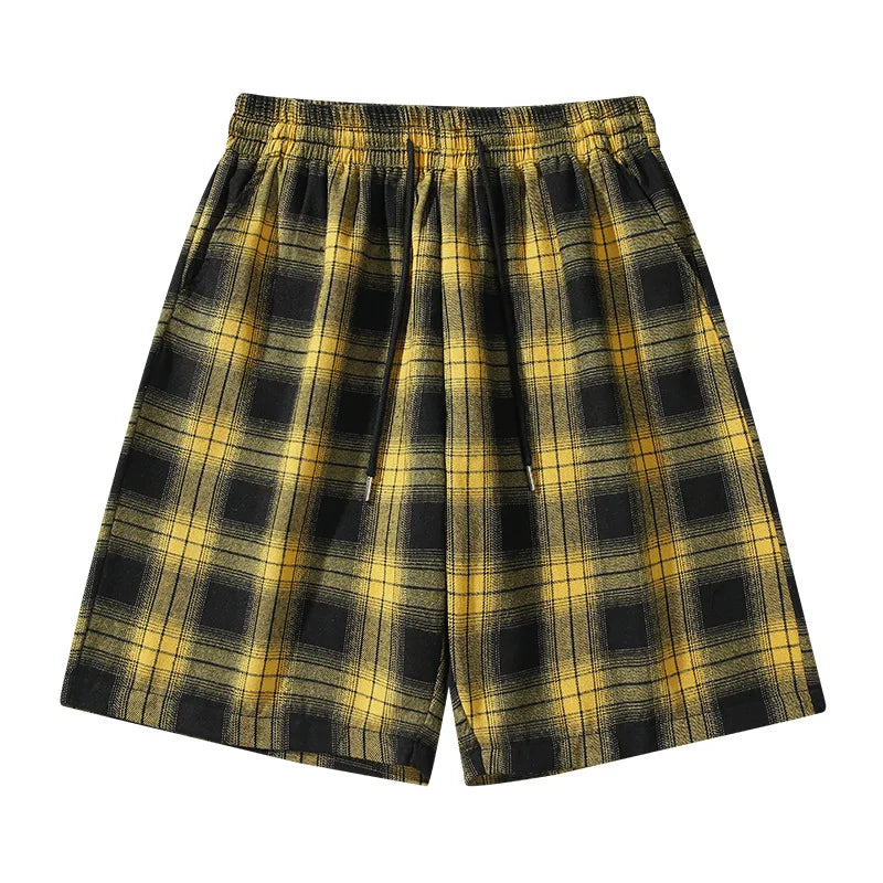 2025 Men's Shorts Checkered Printed Home Casual Pants Breathable Summer Street Wear Combination with Flat Corner Design