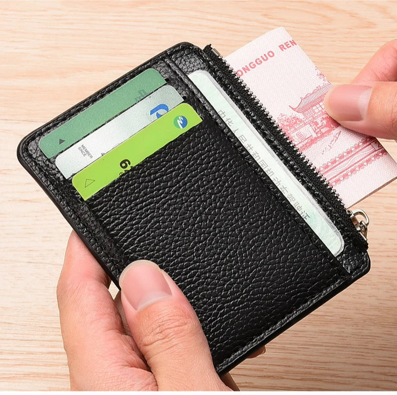 Slim Leather Wallet for Men Multi Slot Card Holder with Coin Pocket Black Brown Business Purse