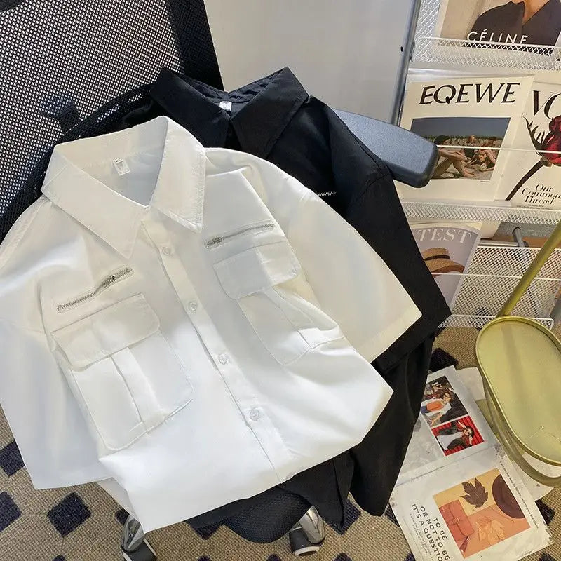 Working Short-sleeved Shirt Men's Summer High Street Niche High-end Design American Handsome Loose Casual Jacket