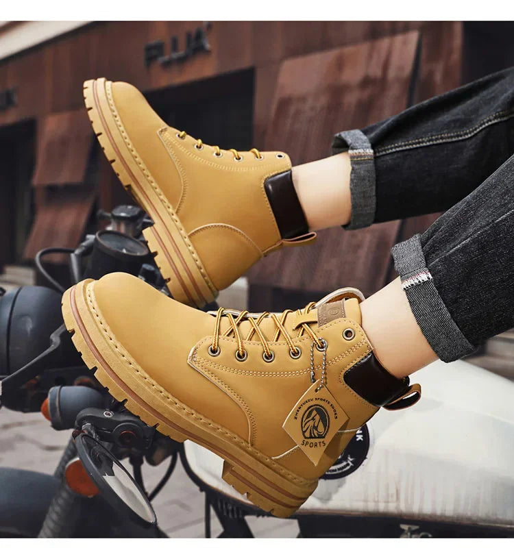 Men's Footwear Resistant Waterproof High-top Motorcycle Boots Soft Bottom Work Clothes Anti-slip Yellow Boots Men Cowboy Boots