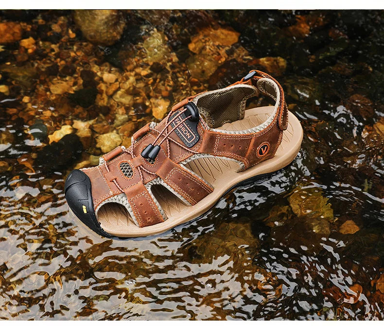 Summer Men Sandals Genuine Leather Mens Casual Shoes Outdoor Men Leather Sandals for Men Beach Shoes Roman Shoes Plus Size 38-48