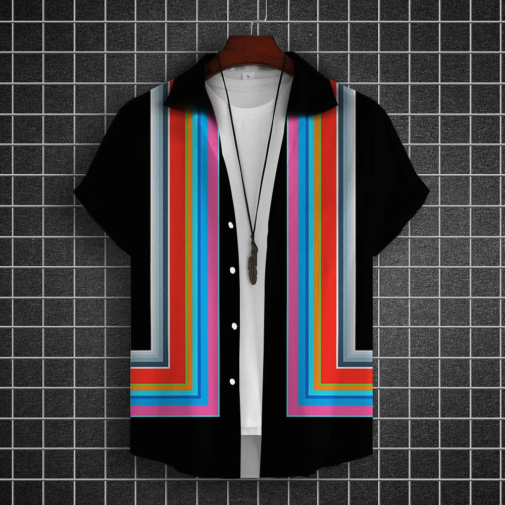 Simple Shirts For Men 3d Stripe Printed Men'S Clothing Loose Oversized And Blooms Casual Short Sleeved Daily Street Tops