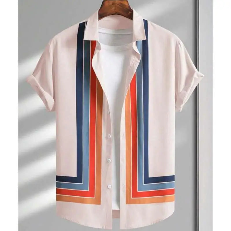 Simple Shirts For Men 3d Stripe Printed Men'S Clothing Loose Oversized And Blooms Casual Short Sleeved Daily Street Tops