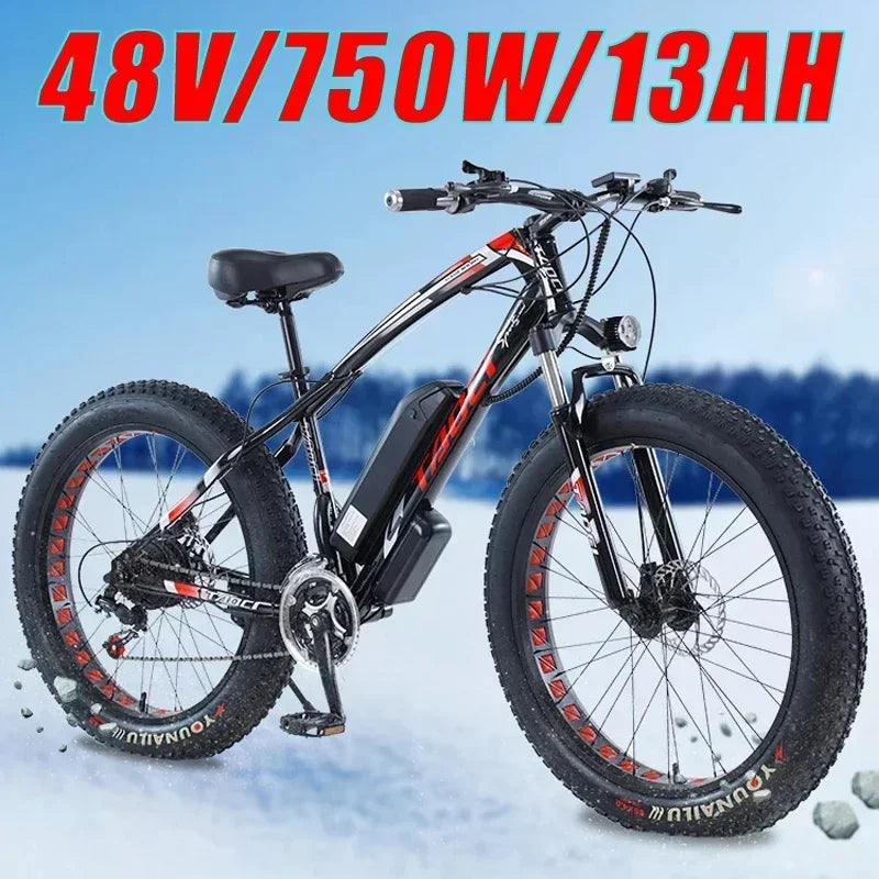 Electric bicycle AKEZ 750W motor 48v13ah battery Hydraulic Brake Electric bike 26 inch Fat tires mountain off-road riding e-bike