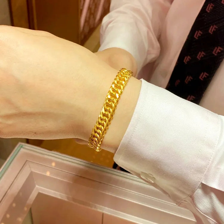 Luxury 24K 9999 Pure Gold real gold Men's Fu Character Men's Bracelet Baifu Watch Chain Classic Boss Bracelet
