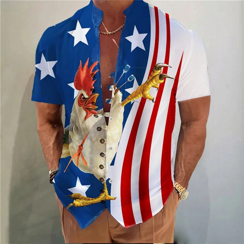 Men Shirts New Print Button Shirt Fashion Stand Collar Loose Fitting Men's Shirts Casual Streetwear Comfortable