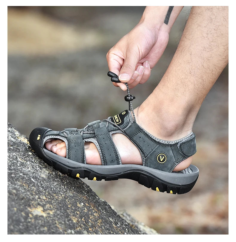 2025 Genuine Leather Men Shoes Summer New Large Size Men's Sandals Men Sandals Fashion Sandals Slippers Big Size 38-47