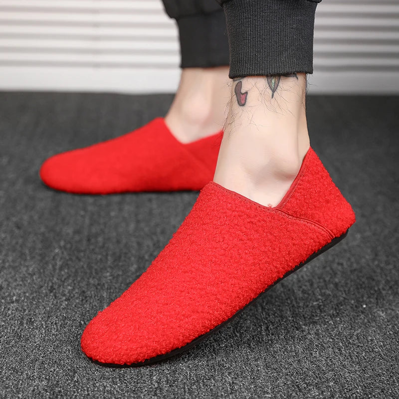 Men Winter Slippers Women Warm Shoes Soft Plush Flats Casual Shoes Male Loafers Lightweight Home Walking Couples Shoes Footwear