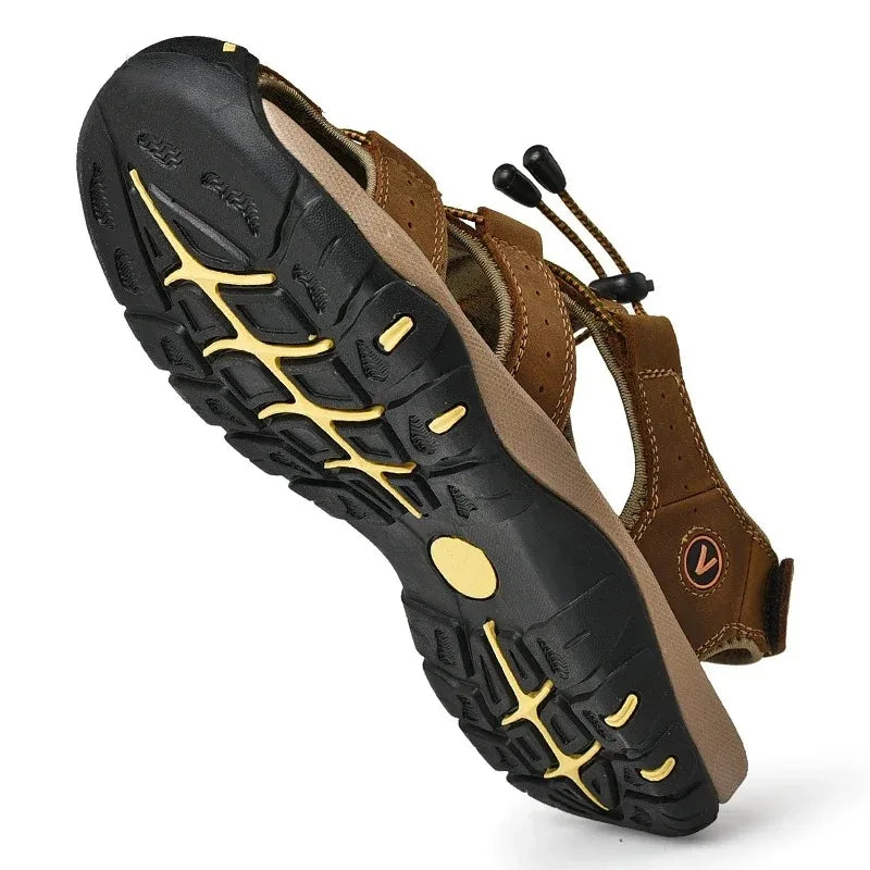 Big Size Men's Sandals Summer Anti-collision Outdoor Walking Treking Casual Shoes Leather Hiking Men Slippers Beach Wading Shoes