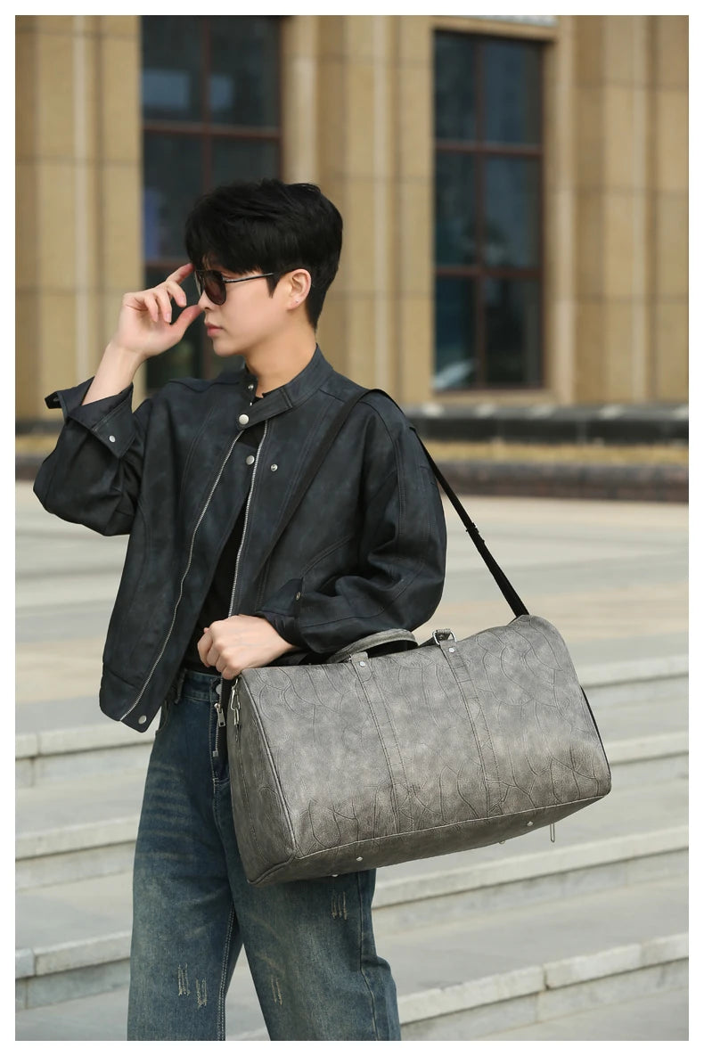 Soft Leather Travel Bag Large Capacity Fashion Weekend Bag Handle Bag Lightweight Sports Gym Bag With Separate Shoe Compartment