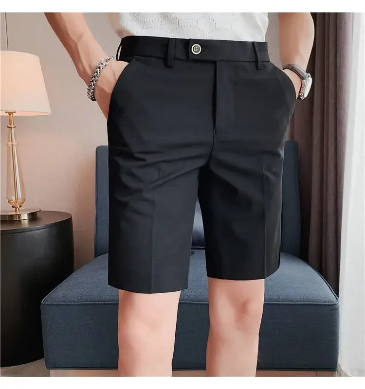 Suit Shorts Summer Men's Pants Straight-leg Casual Handsome Small Trousers Versatile Five-quarter Pants Loose Causal Chic Pants