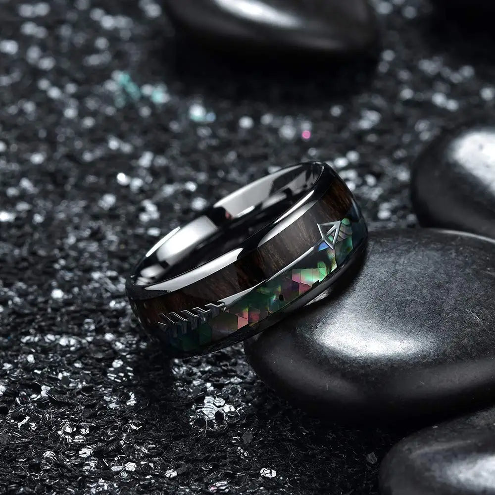 Fashion Viking Tree Of Life Stainless Steel Abalone Shell Rings For Men Odin Norse Viking Rune Rings Retro Amulet Jewelry Gift